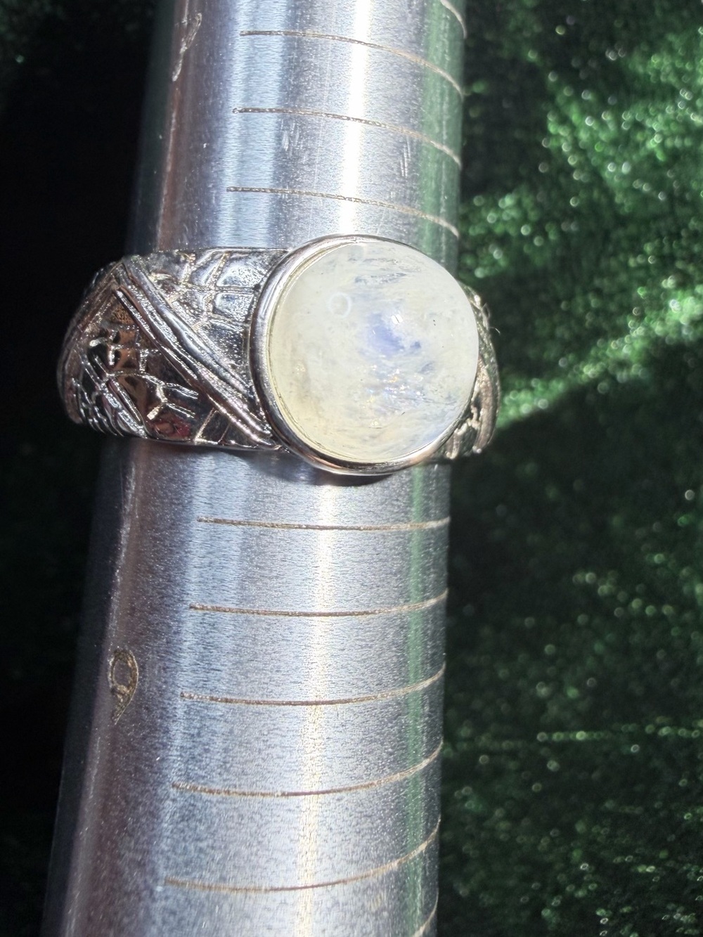 Stainless steel adjustable Moonstone Cabochon Ring - White Moonstone